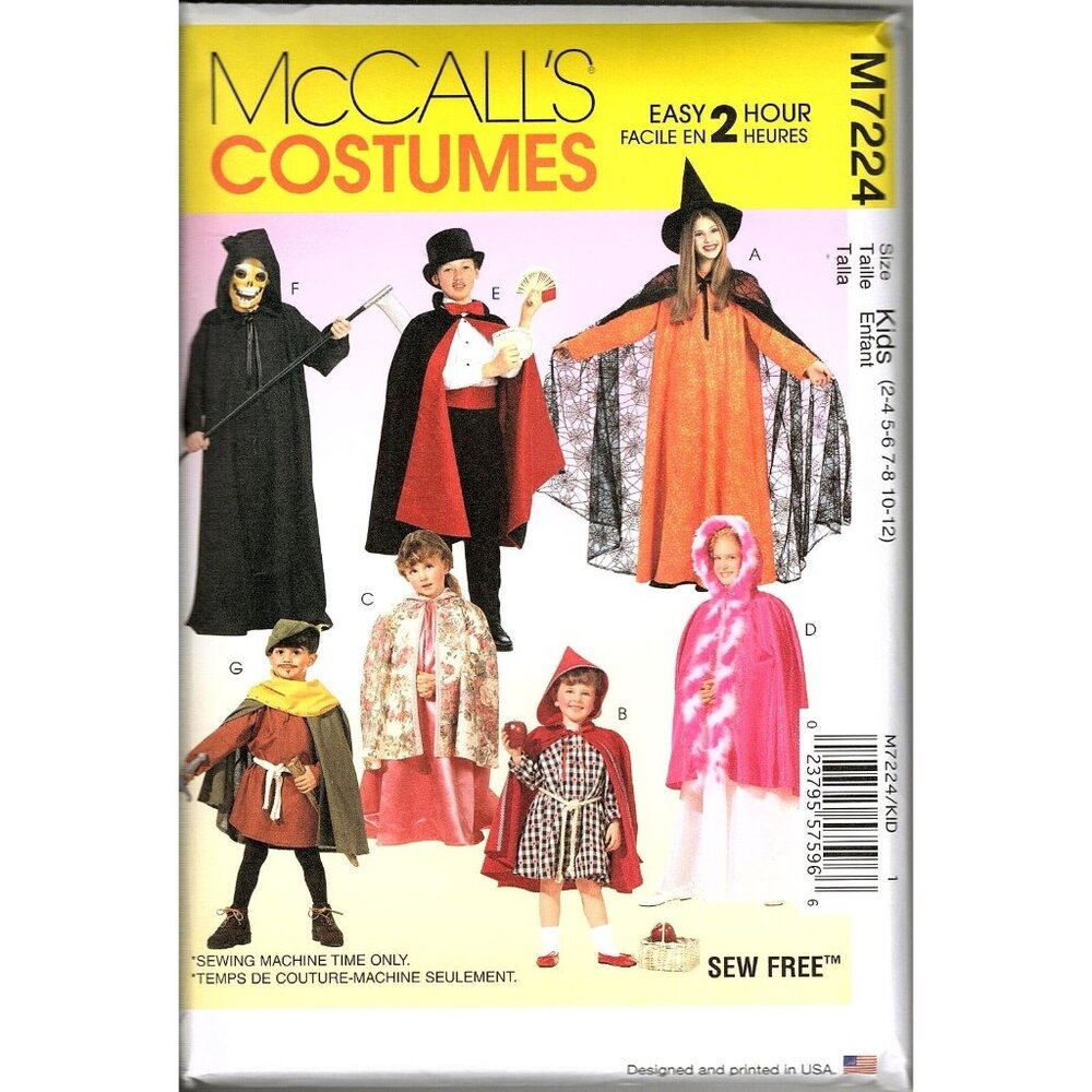 McCall's M7224 Kids 2 to 12 Easy Capes and Tunics Costume Uncut Sewing Pattern